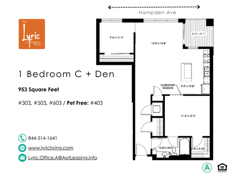 a floor plan of 1 bedroom c + den